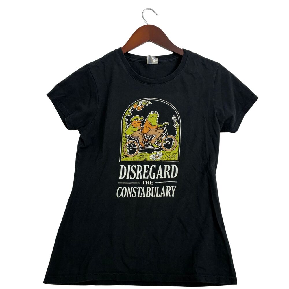 Disregard The Constabulary Frog Bike T Shirt Womens Small Black Graphic Tee